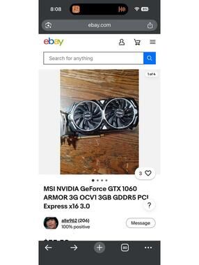 MSI NVIDIA GeForce GTX 1060 ARMOR 3G OC V1 3GB GDDR5 PCI Express x16 3.0 Graphic
